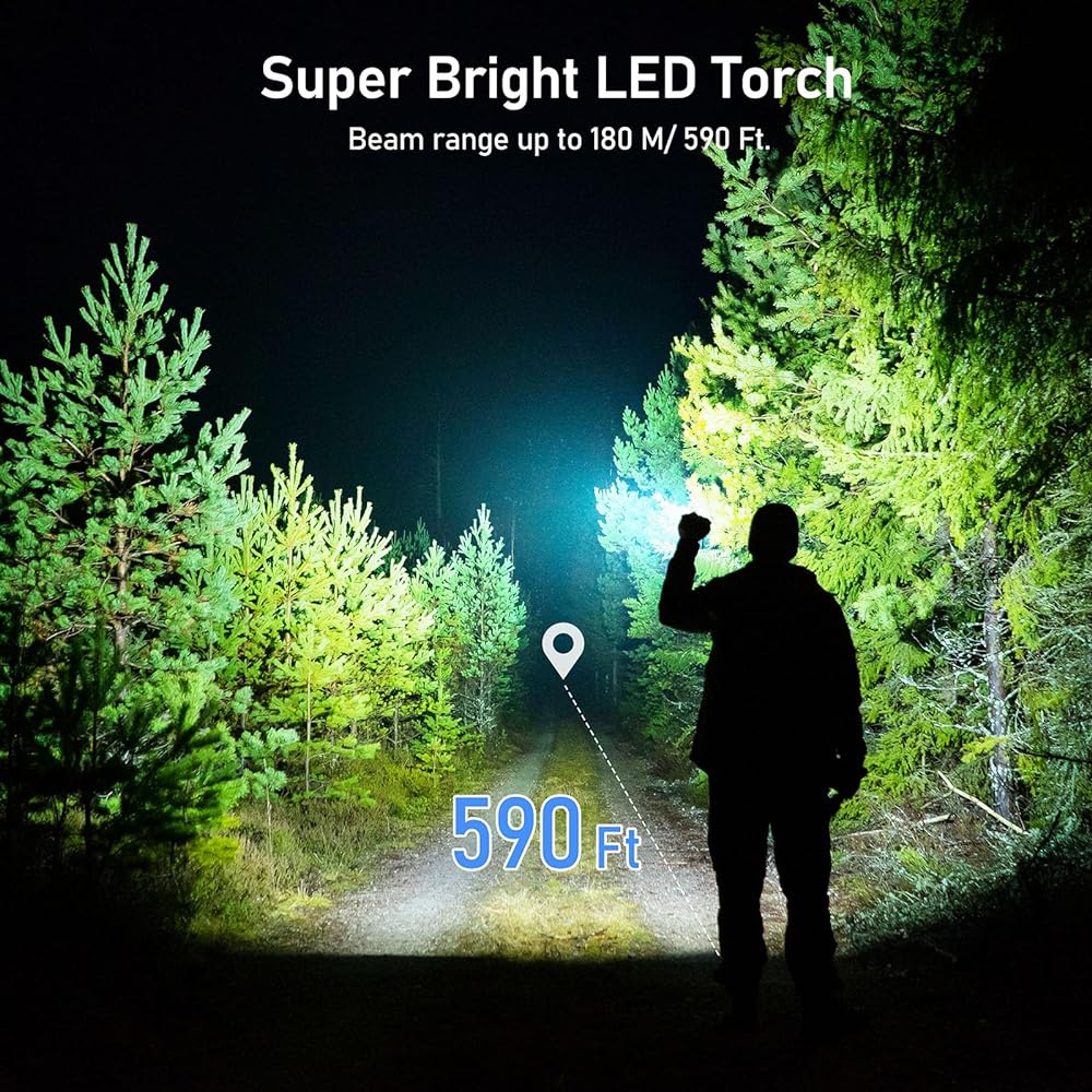 Blukar Rechargeable Flashlight, 2000L High Lumens Tactical Flashlight, Super Bright, Small LED Flashlight, Zoomable, Adjustable Brightness, Perfect for Camping/Outdoor/Christmas Gifts, Unisex