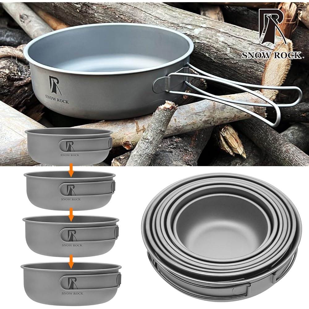 SNOW ROCK 800ml Titanium Bowl Soup Bowl Rice Bowl with Folding Handle Camping Ultra Light Tableware Dish Open Fire Backpacking Camping Equipment