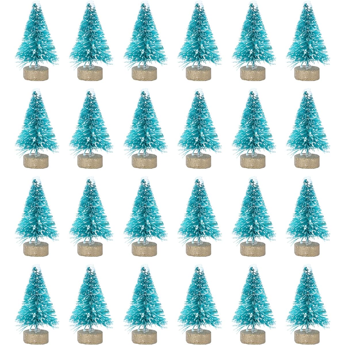 PRETYZOOM Artificial Mini Christmas Tree Frosted Sisal Tree Wooden Base Bottle Brush Tree Plastic Winter Snow Ornament Table Top Tree Craft Display Decoration 24 Pieces