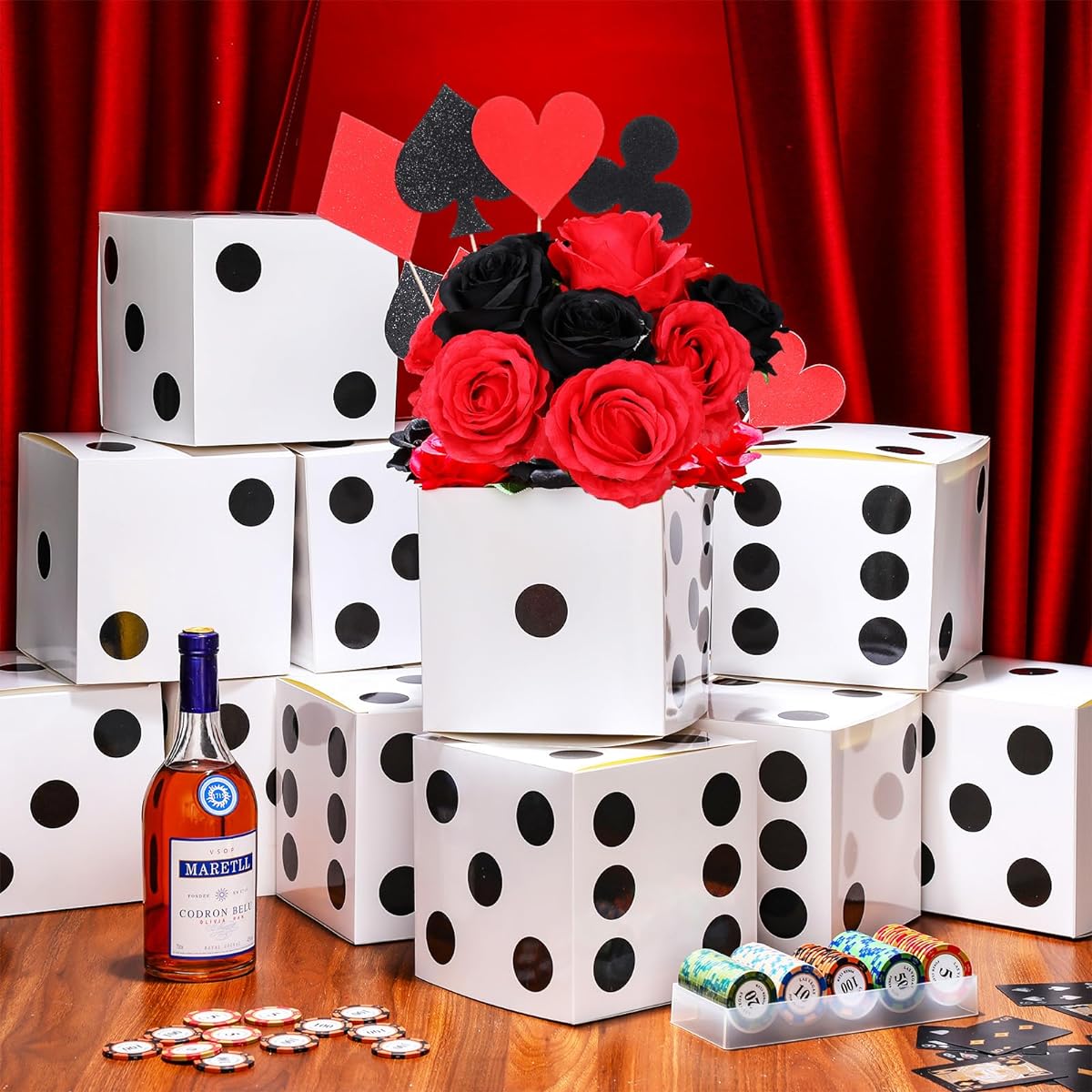 Jexine 15pcs Casino Themed Party Decoration Dice Favor Boxes 7x7x7 Inch Gable Boxes for Party Favors 3D Dice Decorative Dice Boxes for Centerpieces Casino Night Supplies (White)