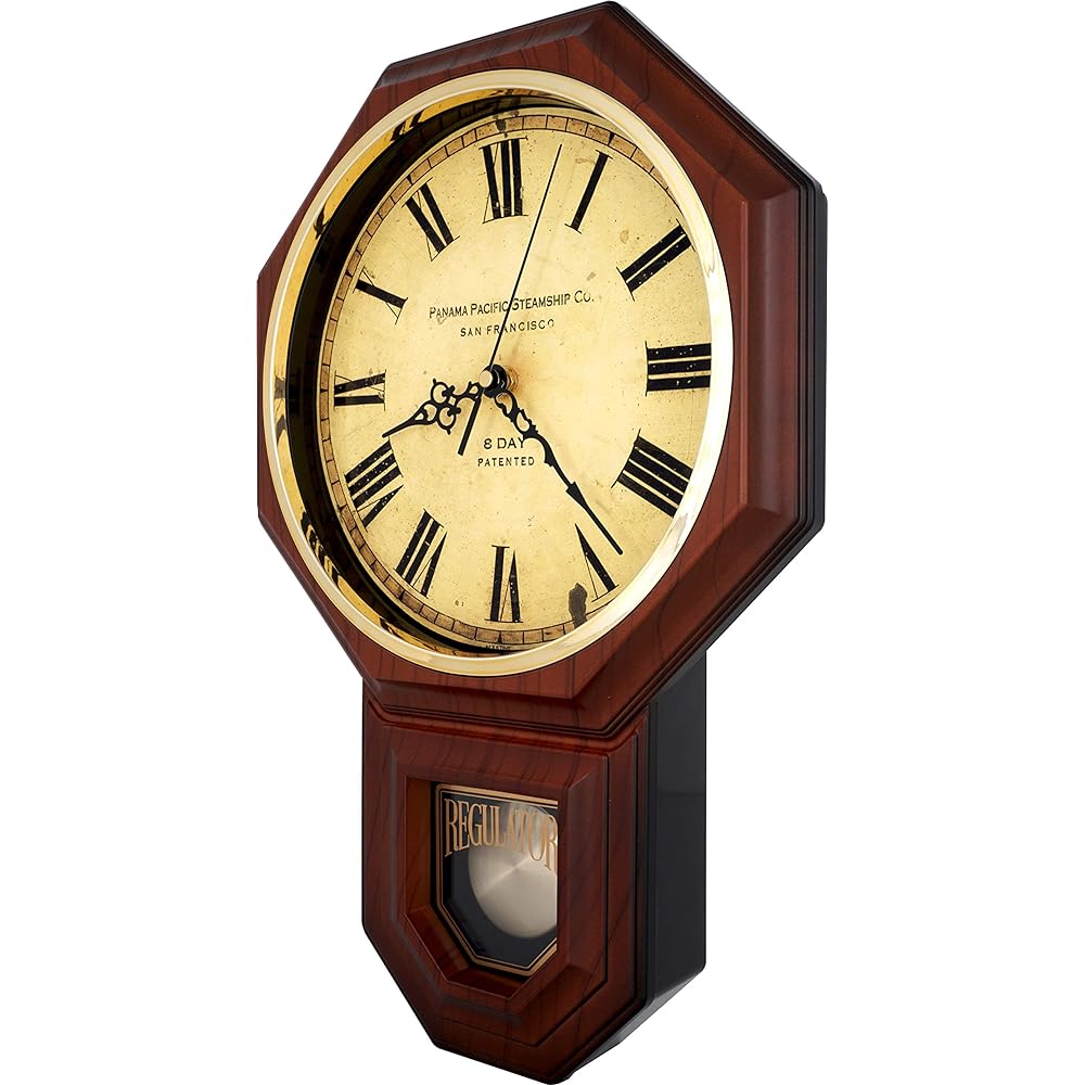 Jutime Traditional Schoolhouse Vintage Roman Pendulum Wall Clock Hourly Chime with Westminster Melody (PP-VR-DW Dark Wood Grain)
