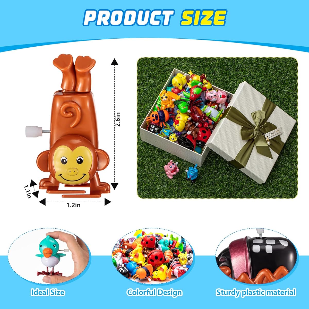 Hollowfly 50pcs Assorted Animal Wind Up Toys Flip Walking Jumping Swimming Clockwork Toys for Birthday Party Favors Classroom Giveaways Treasure Chest Goodie Bags Pinata Fillers