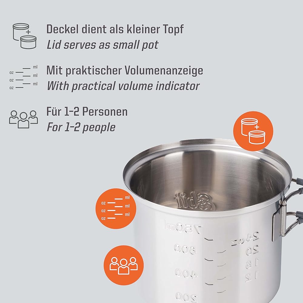 Esbit Outdoor Stainless Steel Cook Set 985ml with Alcohol Burner ESCS985ST0