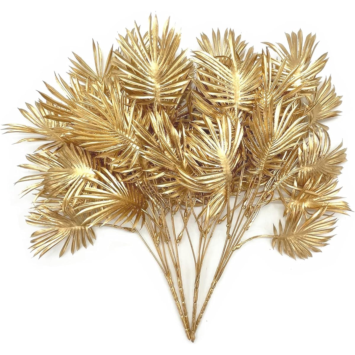 PASYOU Gold Fake Plants Artificial Flowers for Christmas Golden Leaf Craft Plastic Artificial Grass for Indoor Outdoor Home Garden Wedding Party Room Bedroom Table Centerpiece Decoration 4 Pack