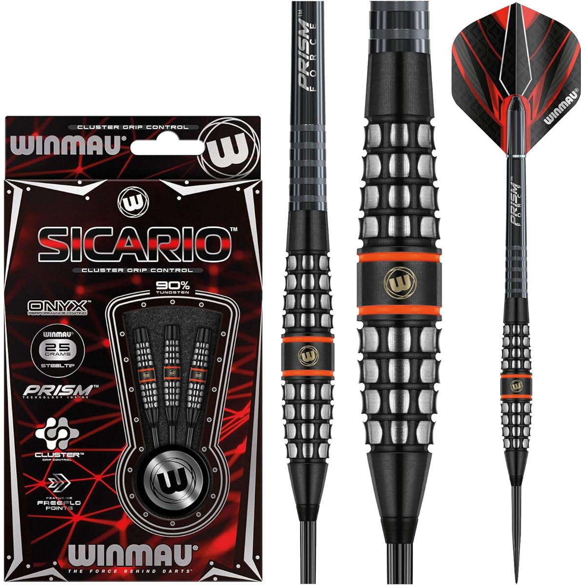 WINMAU Sicario Tungsten Steel Tip Dart Set 25g Prism Flight and Shaft (Stem)