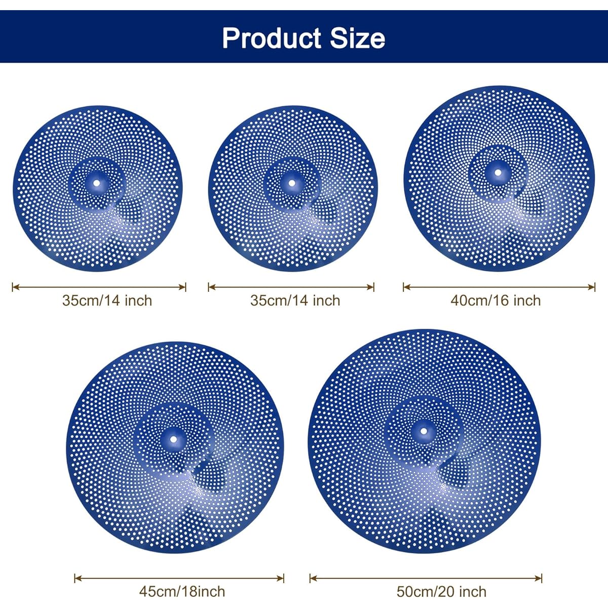 uxcell Mute Cymbal Set 35 cm 40 cm 45 cm 50 cm Low Volume Practice Cymbals with Bag Blue 5 Pieces