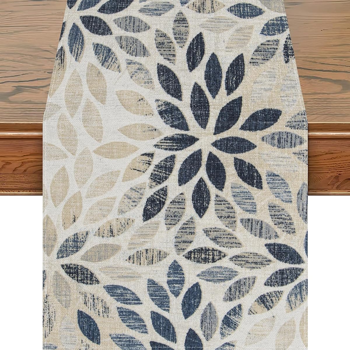 Snycler Dahlia Table Runner Navy Blue Dahlia Pinata Flower Table Runner Modern Elegant Pom Pom Farmhouse Geometric Pattern Table Center Linen Decor Home Dining Party Entrance (13x108 Inch)