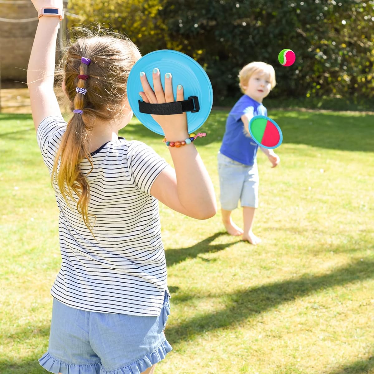 Throw and Catch Ball Game Set, Catch Game Toys, Beach Toys, Paddle Ball Game Set with 6 Paddles and 3 Sticky Balls, Carrying Bag, Outdoor Sports Set, Playground Set for Kids/Family