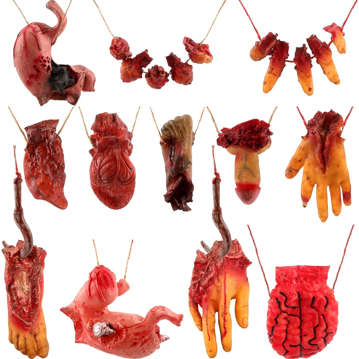 Cotiny 12 Pieces Halloween Hanging Body Parts Severed Hand Broken Bloody Props Halloween Party Prank Props Haunted House Ornaments
