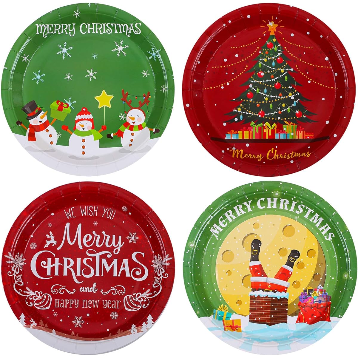 Aneco Christmas Party Plates Paper Plates Disposable Plates Round Plates Party Supplies for Christmas Party 9 Inch 60 Pieces