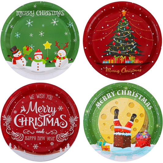 Aneco Christmas Party Plates Paper Plates Disposable Plates Round Plates Party Supplies for Christmas Party 9 Inch 60 Pieces