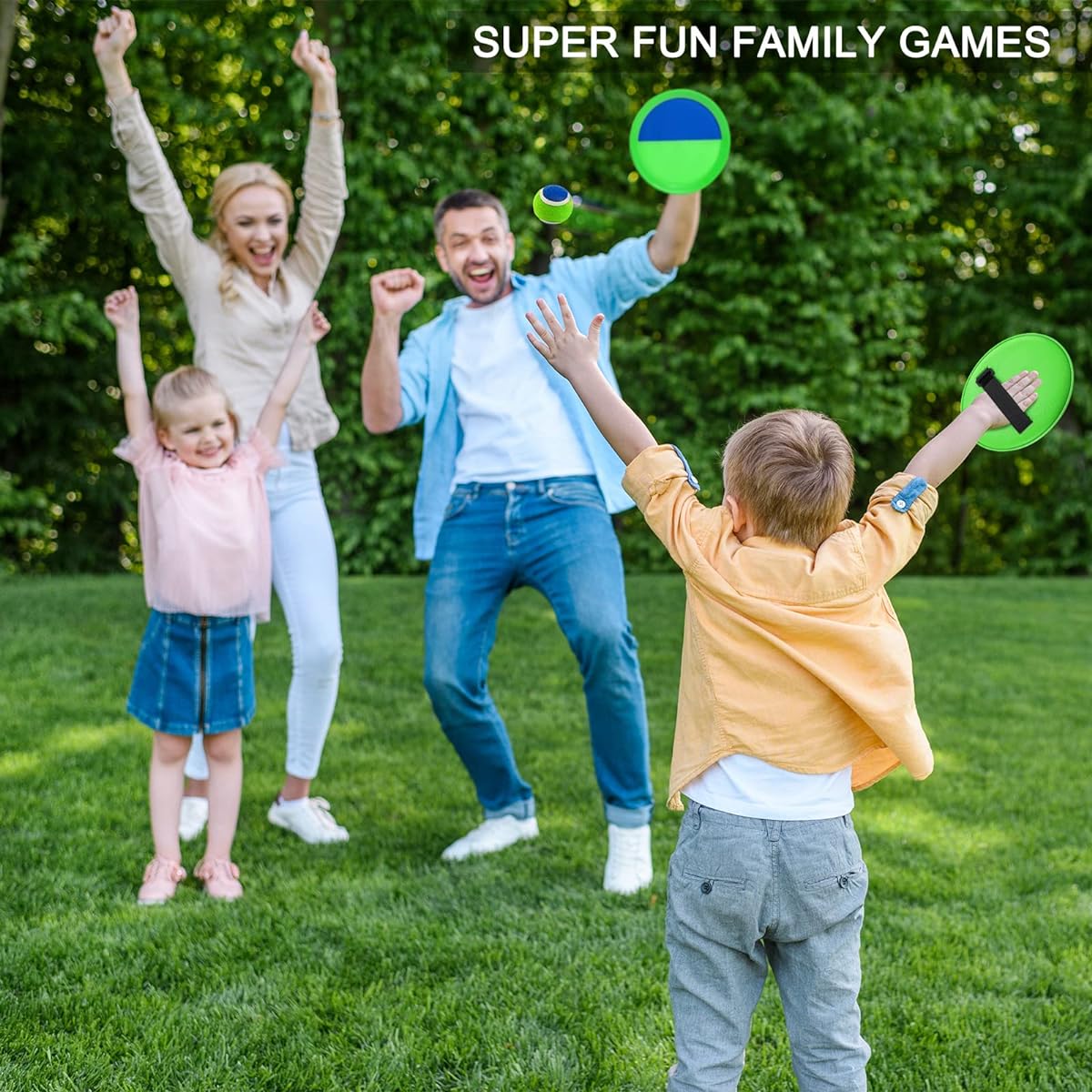 Qrooper Toss & Catch Ball Set Kids Toys Beach Toys Yard Games Outdoor Toys for Kids Ages 4-8 Upgraded Camping Game Paddle Ball Game Perfect Gift for Kids Adults Family Kids (Green)