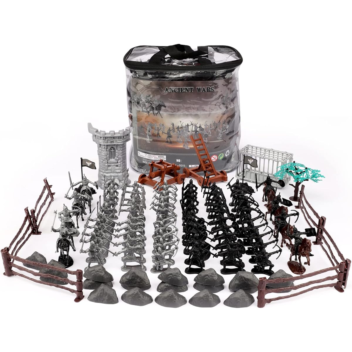 Kramow 109 Pieces Medieval Knight Toys Ancient Soldier Figures Toys Army Men Playset Plastic Military Figure Toys with Storage Bag Army Action Figure Toys Military Base Set for Boys Girls Kids Ages 3+