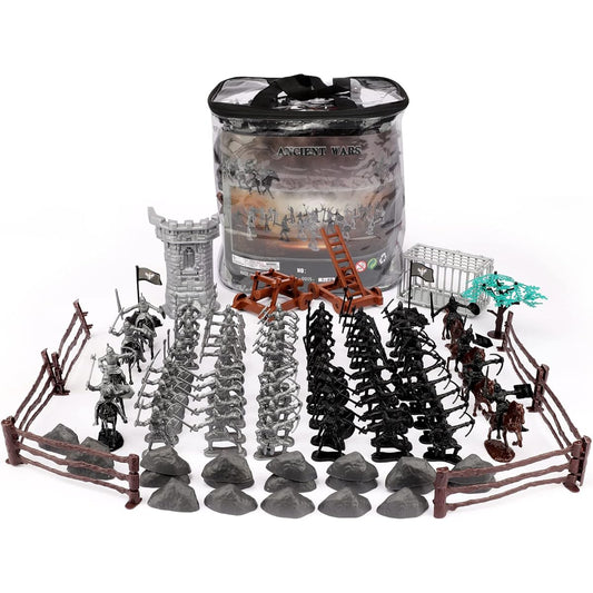 Kramow 109 Pieces Medieval Knight Toys Ancient Soldier Figures Toys Army Men Playset Plastic Military Figure Toys with Storage Bag Army Action Figure Toys Military Base Set for Boys Girls Kids Ages 3+