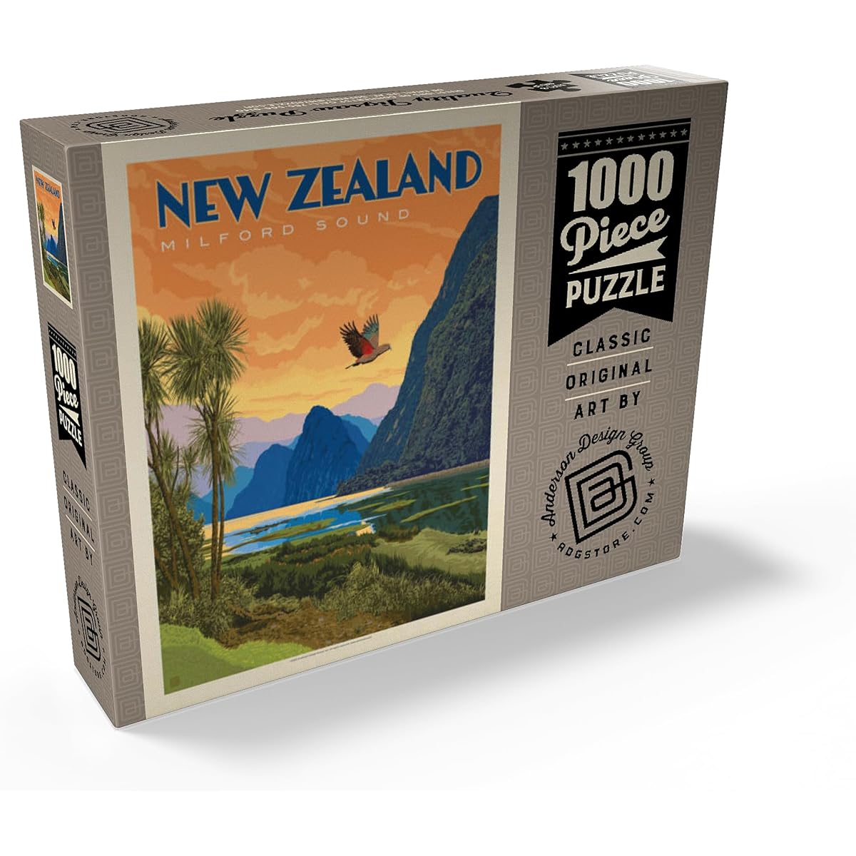 MyPuzzle New Zealand: Milford Sound, Vintage Poster - Premium 1000 Piece Jigsaw Puzzle for Adults
