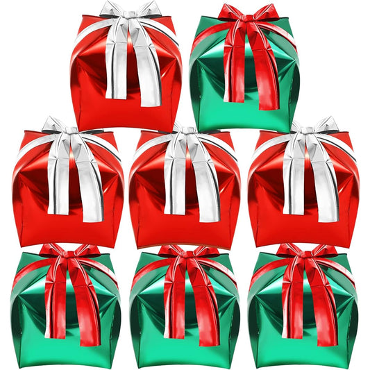 8 Pieces Happy New Year Square Foil Balloons Present Box Cube Aluminum Foil Balloons Happy New Year Birthday Party Decorations 24 Inch (Green and Red)