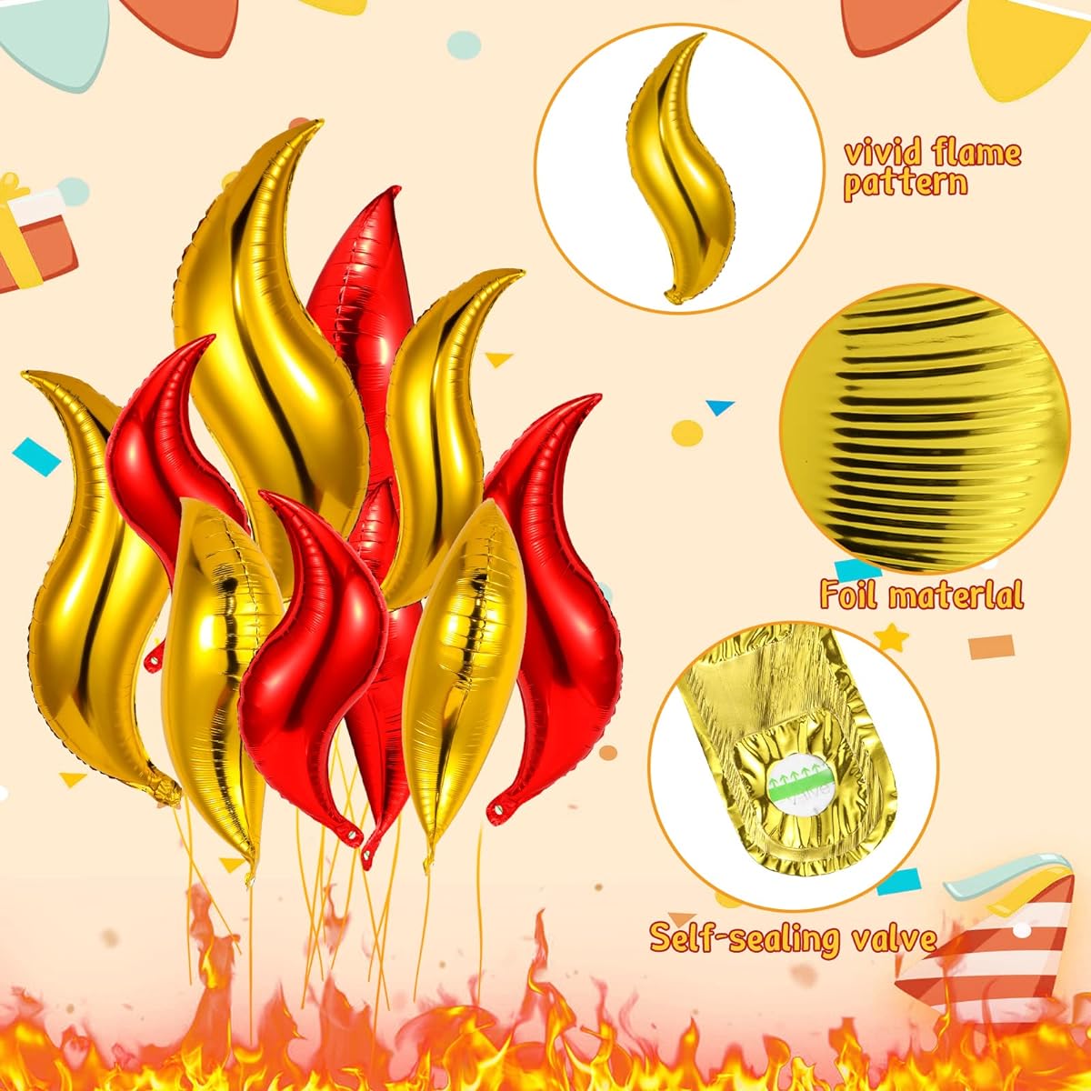 Shappy 26pcs Firefighter Birthday Party Decorations Fire Balloons 24" Flame Balloons Fake Campfire Red and Gold Mermaid Tail Balloons Fire Truck Firefighter Party Supplies Summer Camp