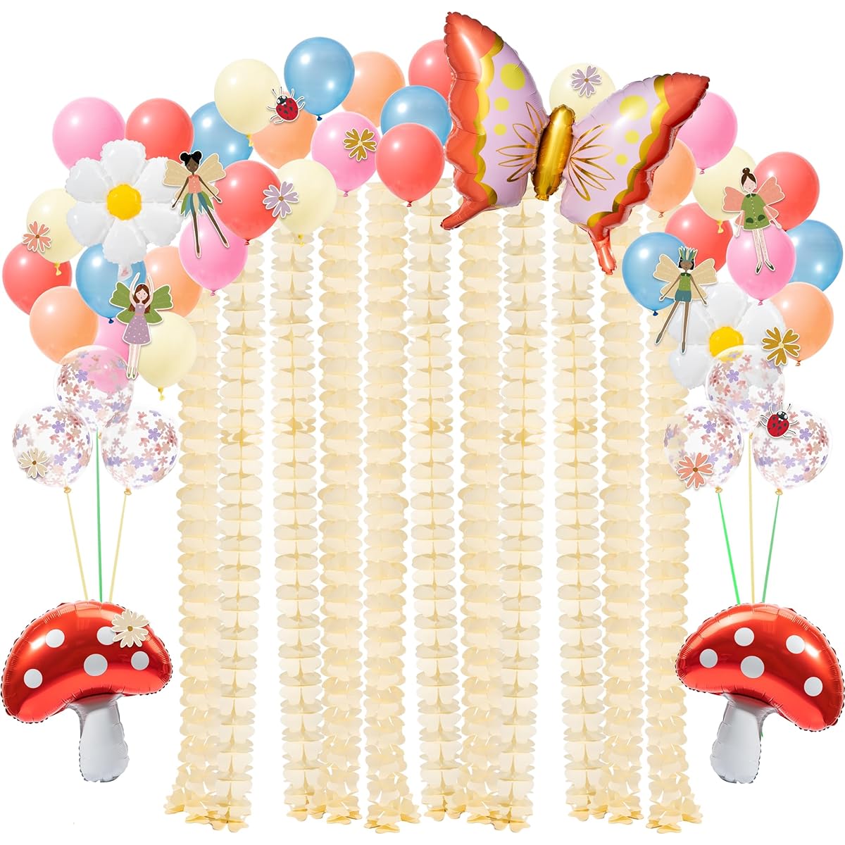 Cheerland 52pcs Fairy Theme Balloons Garland Party Decorations Kit Enchanted Forest Mushroom Girl Garden Butterfly Woodland Birthday Flower Decor Tea Party Baby Shower Fairytale Balloons Backdrop