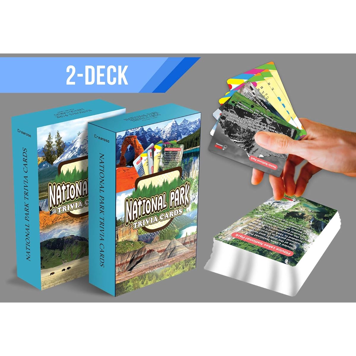 Creanoso National Parks Trivia Cards (2 Decks) - Themed Party Props Themed Games - Stocking Stuffers for Birthday and Wedding Celebrations, Wall Decor