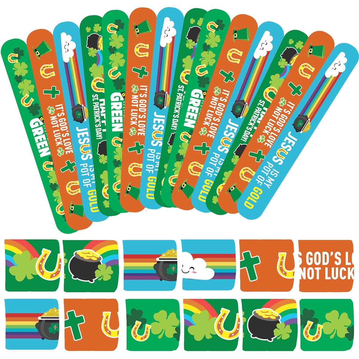 Dreasmt GP St. Patrick's Day Slap Bracelets - 40 Pieces for Kids, Classroom, Shamrock Party Favors