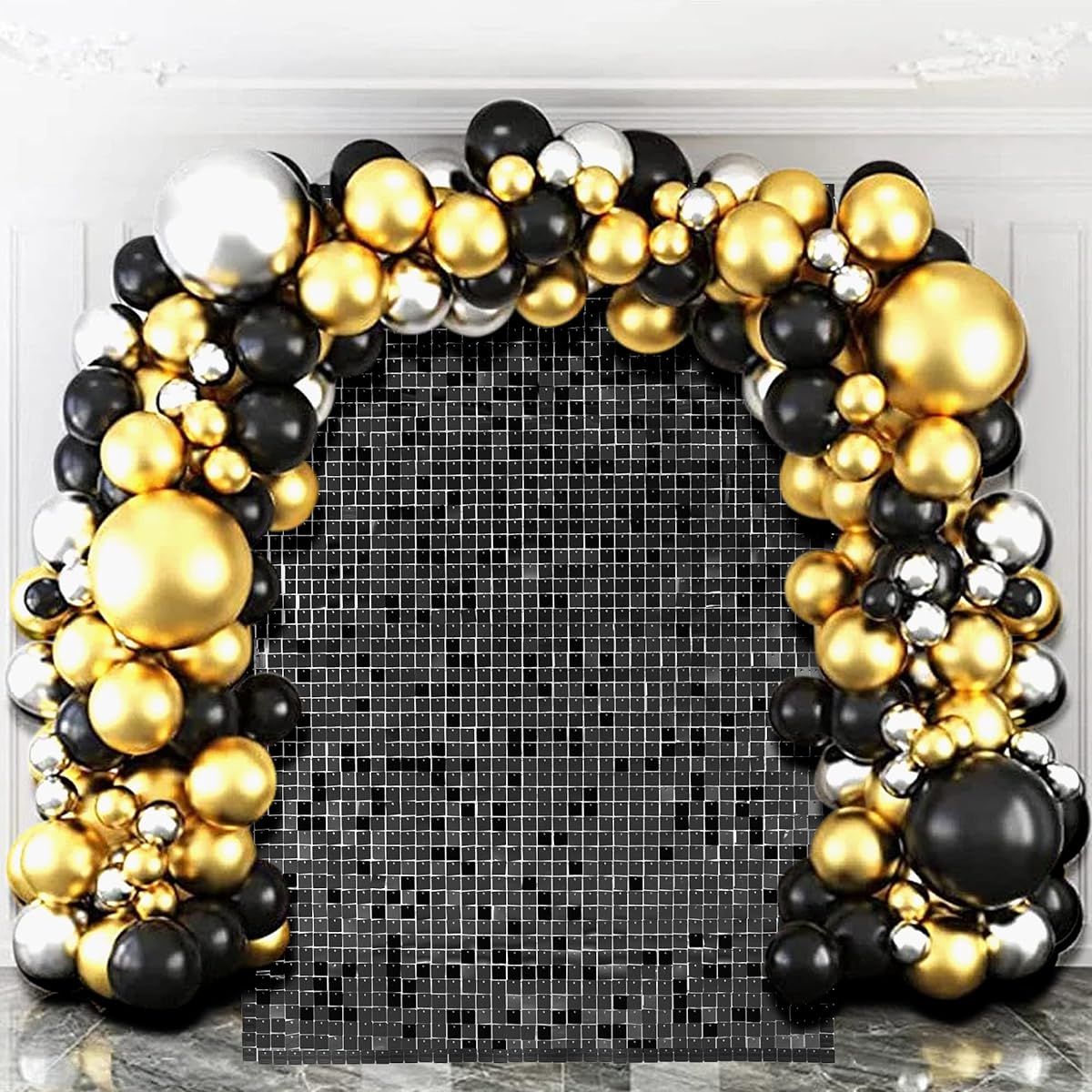 IMOOA Wall Background - 24 Pieces Square Sequin Wall Panels Glittering Backdrops for Valentine's Day Decoration for Birthday Wedding Bachelorette Party (Black)