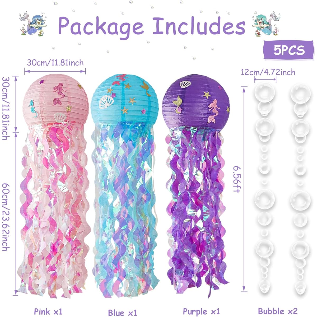 Jellyfish Paper Lantern Kit Mermaid Hanging Wish Lantern Girls Boys Birthday Baby Room Bedroom Ocean Theme Party Decoration Lamp 3 Colors Hanging Jellyfish Lantern