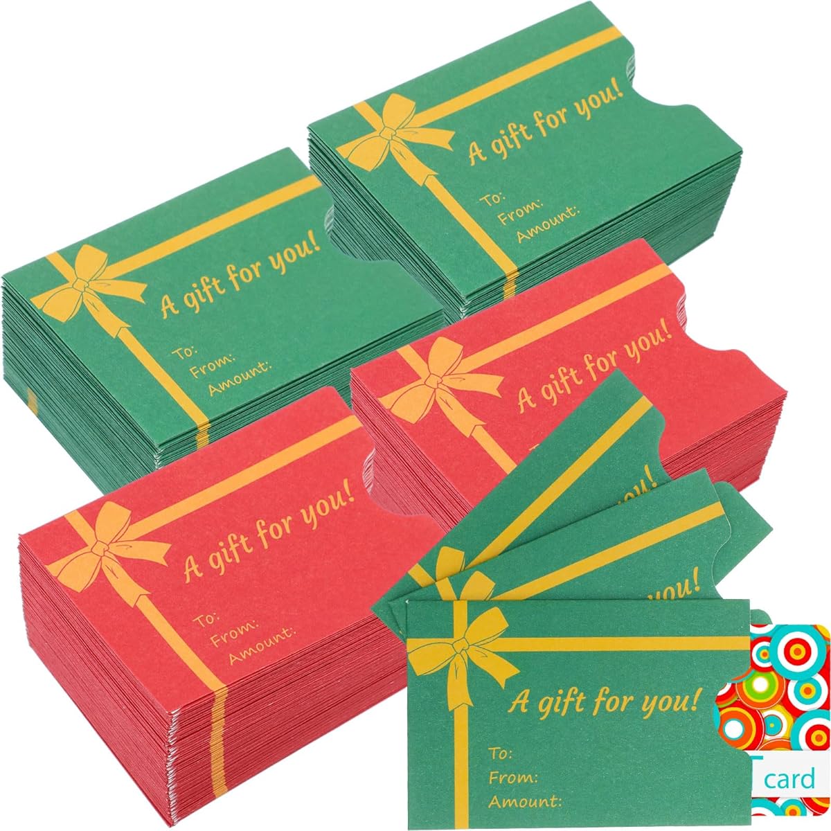 Ireer Gift Card Sleeves 400 Pieces Bulk with Ribbon Gift Card Envelopes Paper Gift Card Holder Credit Card Protector for Festival Holidays Red Green