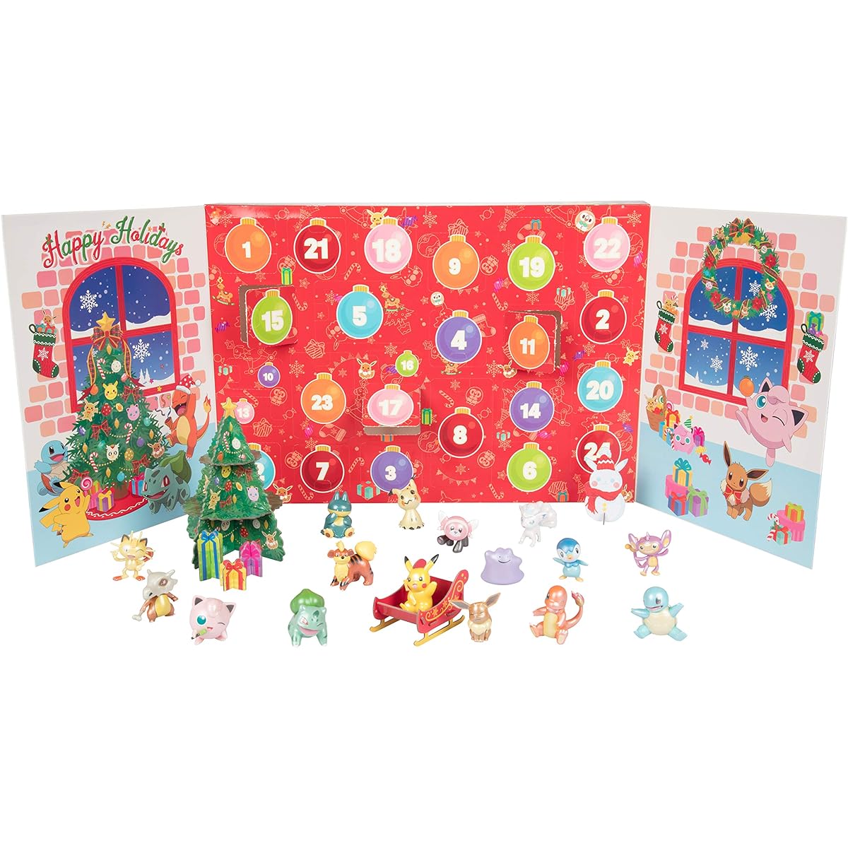 Wicked Cool Toys Pokemon Holiday Advent Calendar for Kids, 24 Pieces - Includes 16 Toy Character Figures & 8 Christmas Accessories - Special First Edition - Ages 4+
