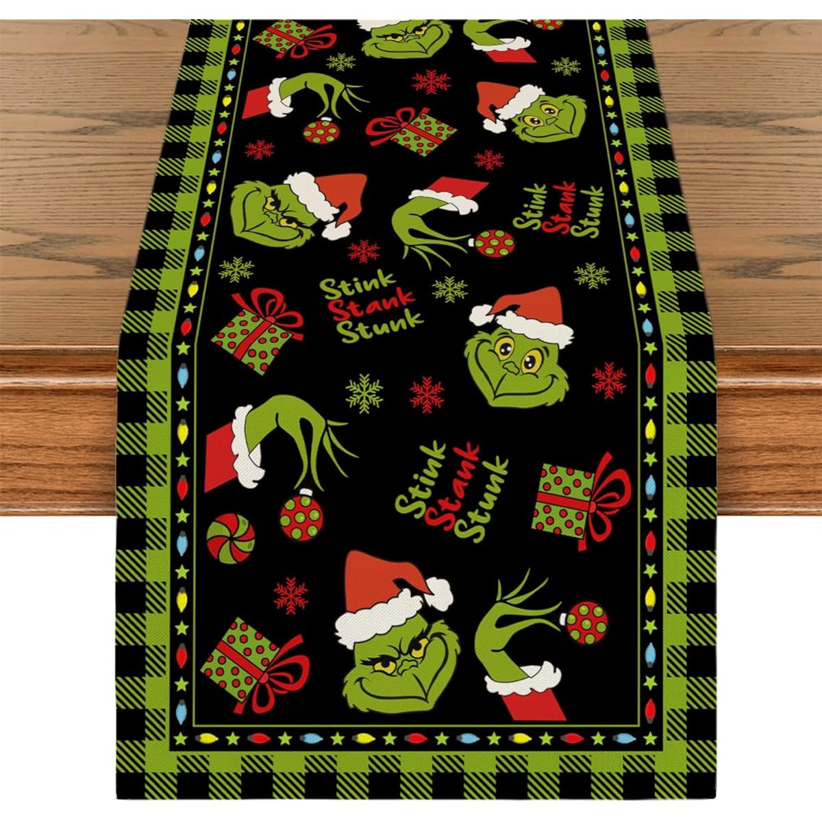 Grinch Table Runner Christmas Table Runner Grinchma Tablecloth New Year Winter Christmas Decoration for Home Party Table