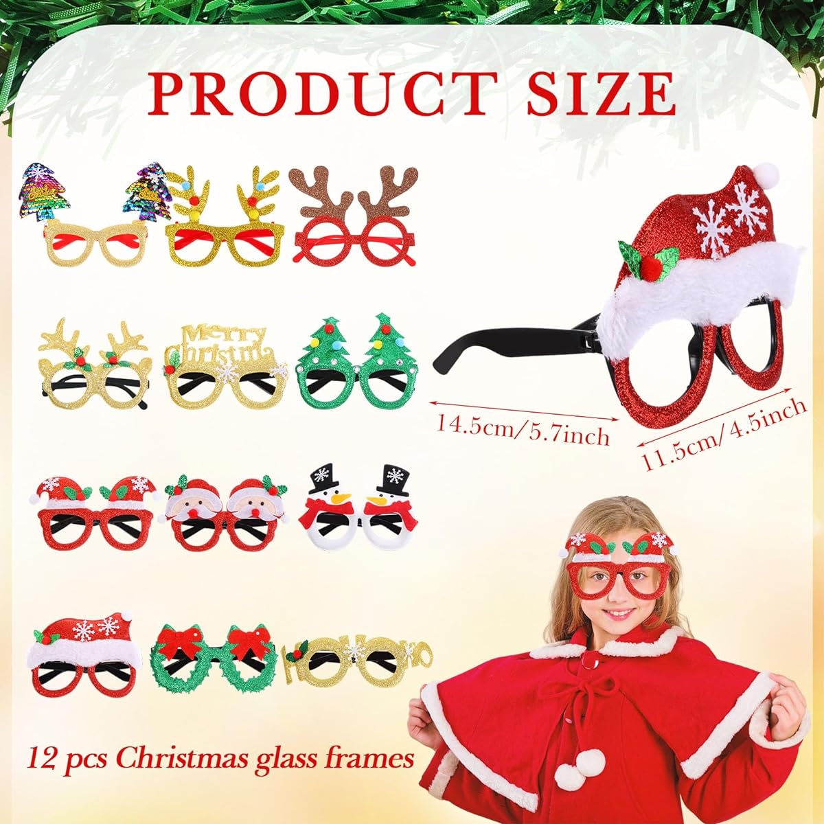 Cindeer 48pcs Christmas Party Favors for Kids, 12pcs Christmas Glasses Frames, 12pcs Funny Christmas Headbands, 12pcs Christmas Bell Necklaces, 12pcs Jewelry Rings, Christmas Party Supplies