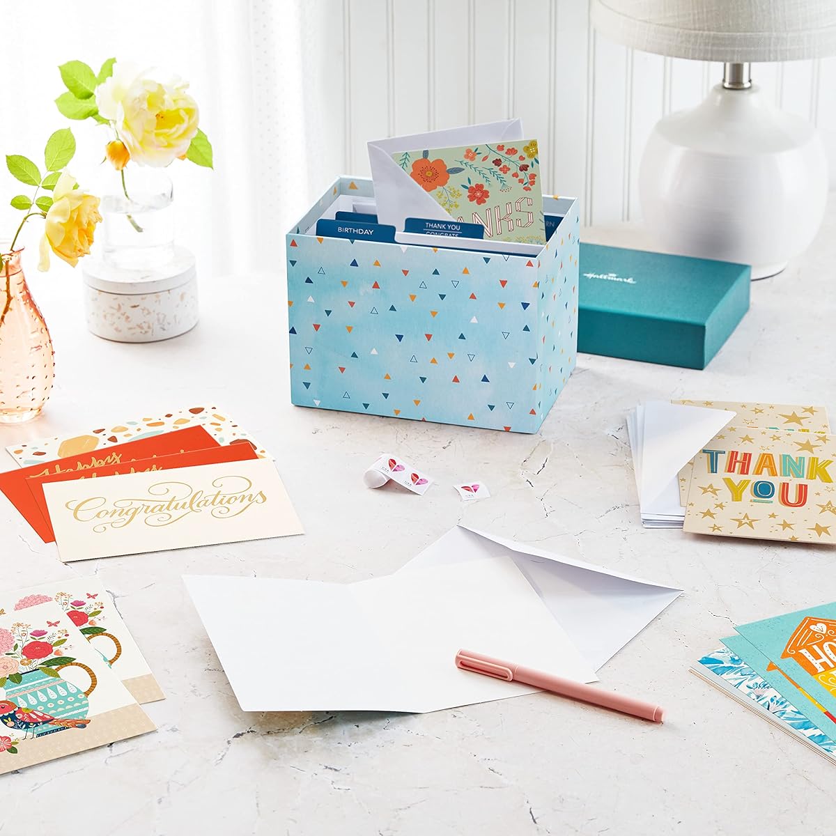 Hallmark All Occasion Boxed Set Assorted Blank Greeting Cards with Card Organizer (Pack of 100) - Birthday, Thank You, Congratulations, Wedding, Baby, Thinking of You, Sympathy