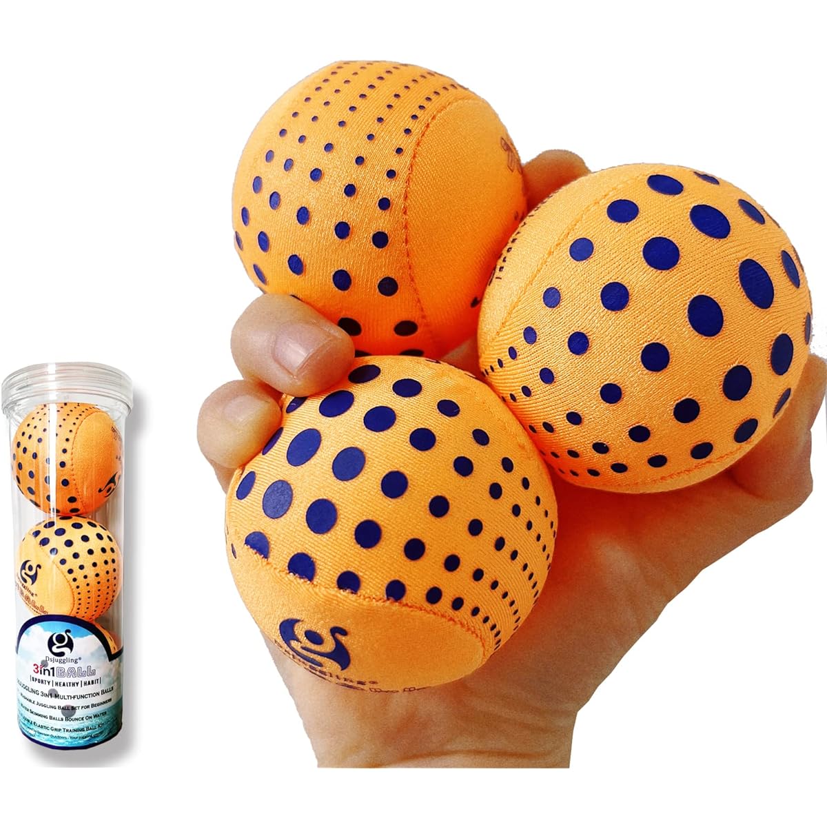 DSJUGGLING 60mm 3in1 Multifunctional Ball - Washable Juggling Balls for Beginners Set of 3 | Water Skimming Ball Bouncing on Water - Pool Ball & Beach Toy | Soft Bouncy Grip Training Ball Kit