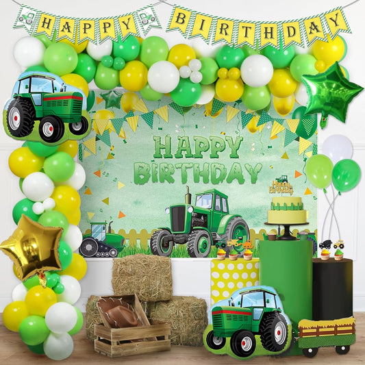 112 Pieces Tractor Birthday Party Decorations Hombae Farm Green Tractor Theme Birthday Decorations Backdrop Balloon Garland Arch Banner Cake Cupcake Topper Tractor Green Yellow