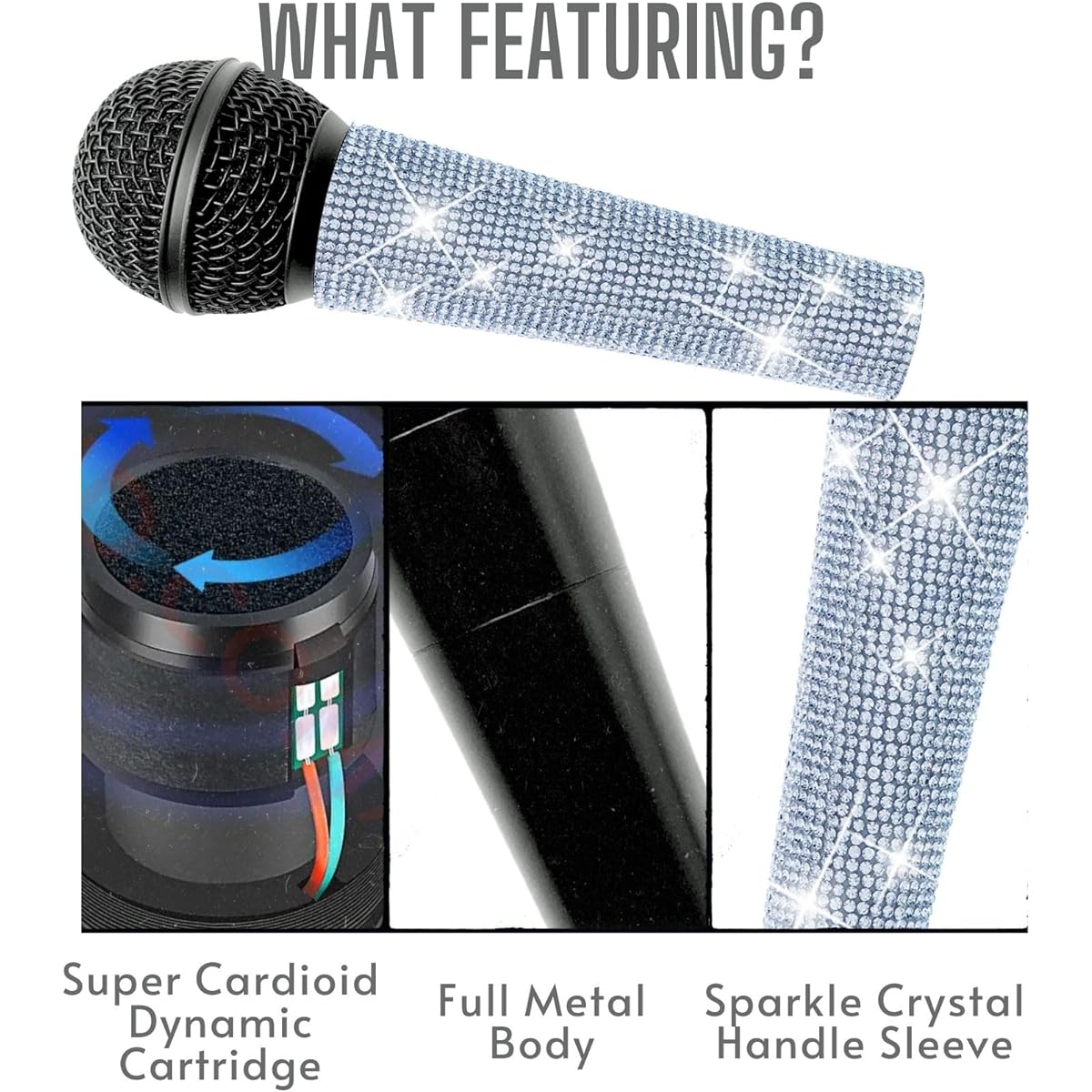 RhymKawa 58 Vocal Microphone with XLR Cable, Black Die-cast Body, Shiny Silver Handle Sleeve for KTV, Singing, DJ, Church, Presentation, Recording