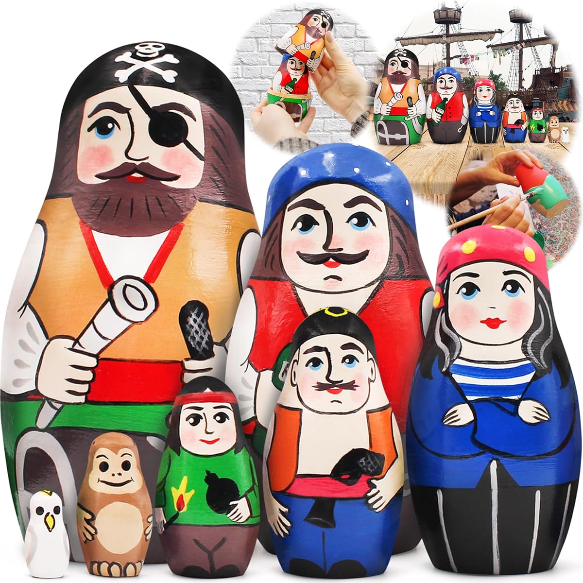AEVVV Pirate Russian Nesting Doll Set 7 Piece Set Pirate Decorated Birthday Gift Birthday Gift Birthday Gift Matryoshka Stacking Doll Pirate