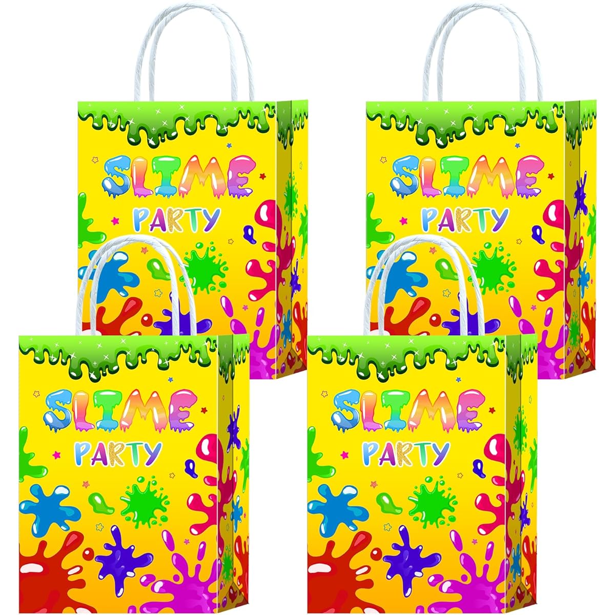 Slime Gift Bags, Slime Birthday Party Supplies, Slime Time Goodie Snacks, Treats Party Favors Bags with Handles for Kids and Adults Slime Theme Party Decorations, 16 Count