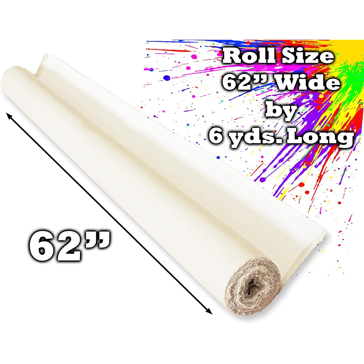 157.5 cm wide Prime White 6 yard Cotton Canvas Roll, 10oz Triple Prime Gesso, Artist Quality by WholesaleArtsFrames-com