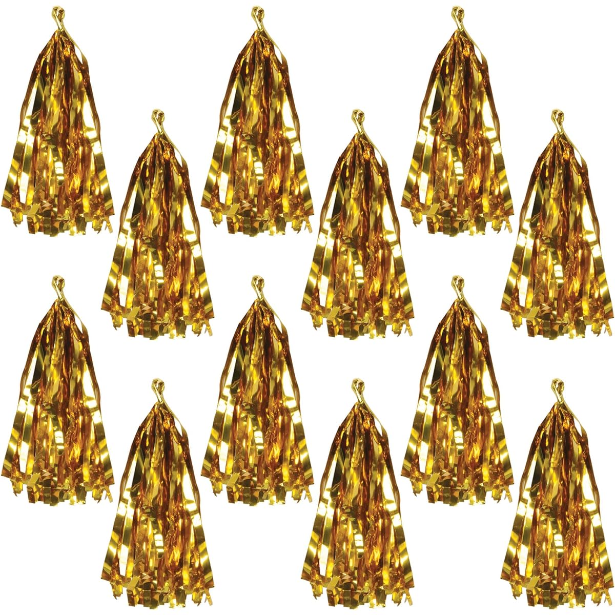 Beistle 12 Pieces Metallic Plastic Fringe Balloon Tassels for Birthday Party Wedding Reception Baby Shower Graduation Decorations, 9.75 Inch, Gold