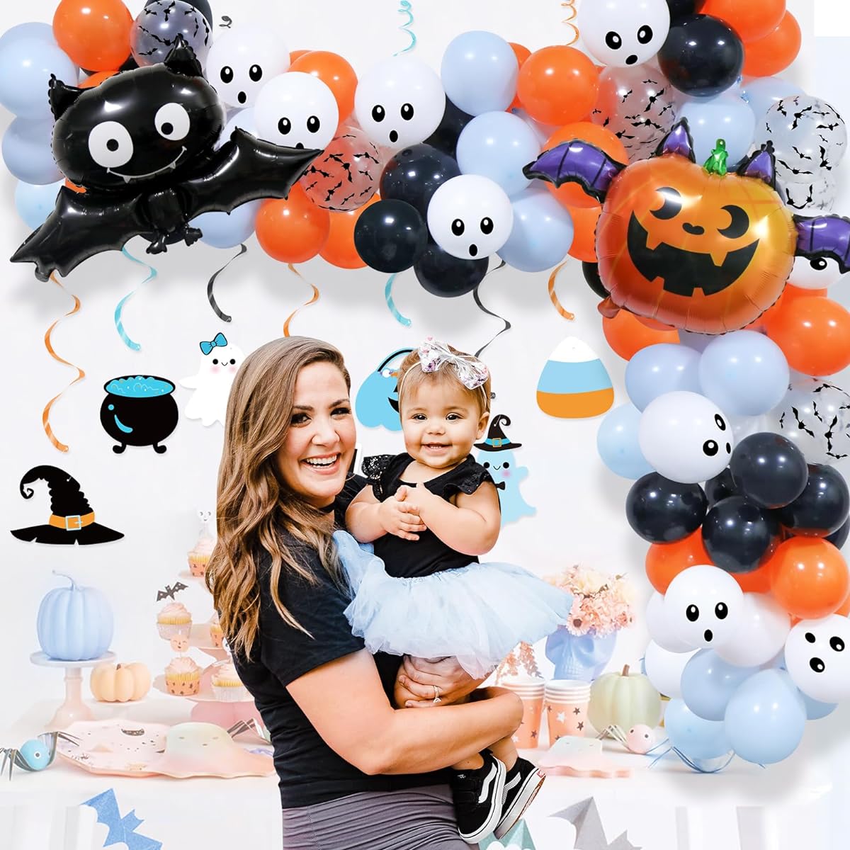 Halloween Balloons Arch Garland Kit Blue Black Orange Halloween Balloons BOO Bat Pumpkin Foil Balloons Halloween Theme Boys Birthday Party Halloween Ghost Happy Booday Party Supplies