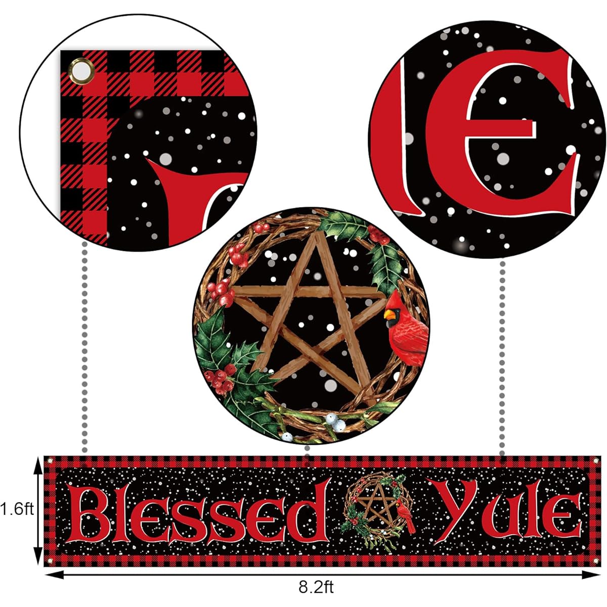 Blessed Yule Fence Banner Christmas Buffalo Check Winter Solstice Holiday Photo Booth Backdrop Outdoor Decor