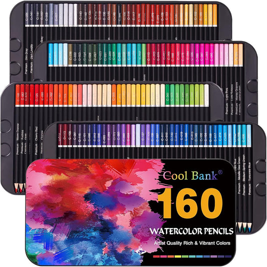 Watercolor Pencils 160 Pieces Watercolor Pencil Set for Coloring Books Artist Soft Series Vibrant Colors for Sketching/Shading/Coloring in Tin Box