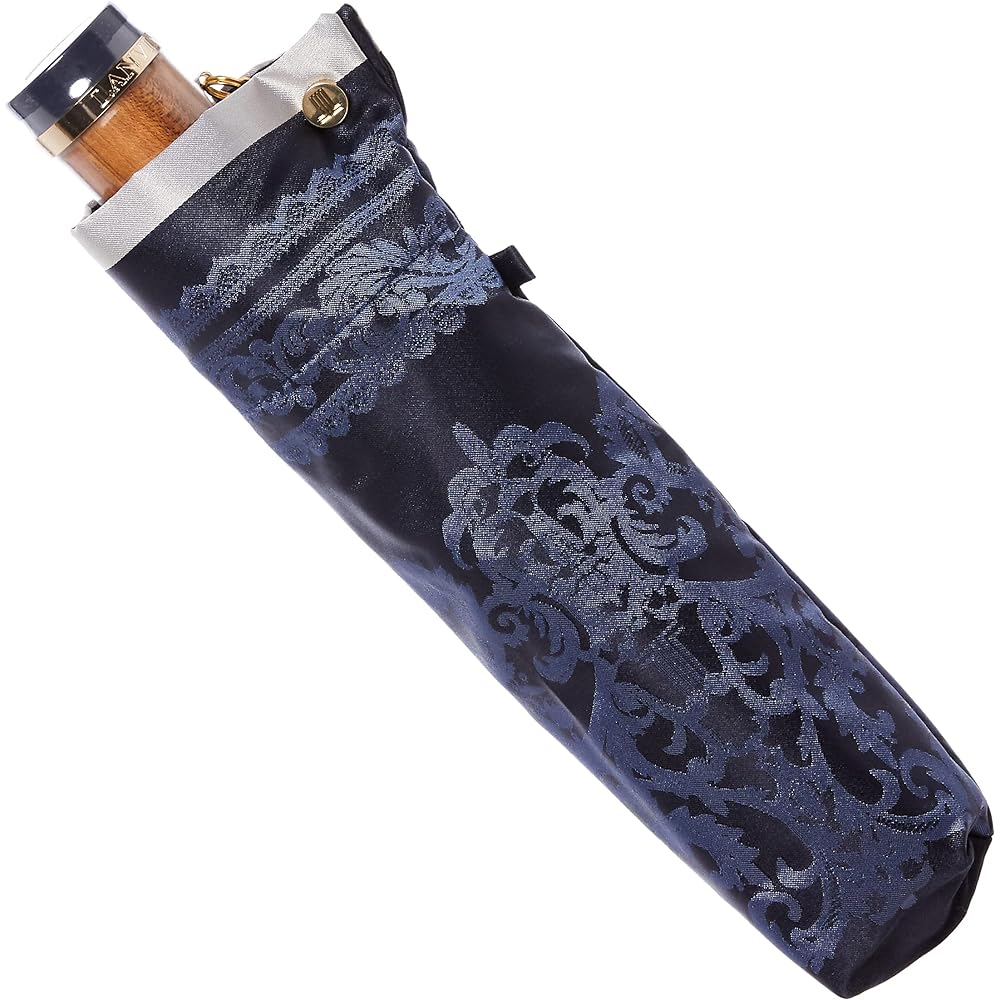 [Moonbat] Folding Umbrella LANVIN COLLECTION Yarn-dyed Jacquard Lace Pattern Umbrella Folding Umbrella Simple Lace Stylish Cute Women's Navy Blue Rib Length: Approx. 55cm
