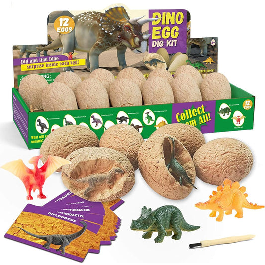 (12 Dinosaur Eggs) - XX Dinosaur Eggs Dig Kit 12 Eggs 12 Different Dinosaur Toys Easter Party Archeology Paleontology Educational Science Gifts