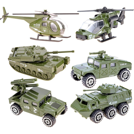 PowerTRC Diecast Military Vehicles | 6 Pack Variety Military Vehicles | Tanks Trucks Panzers Anti-Aircraft Cars Helicopter Playset for Kids | Great Gift for Kids and Party Favors