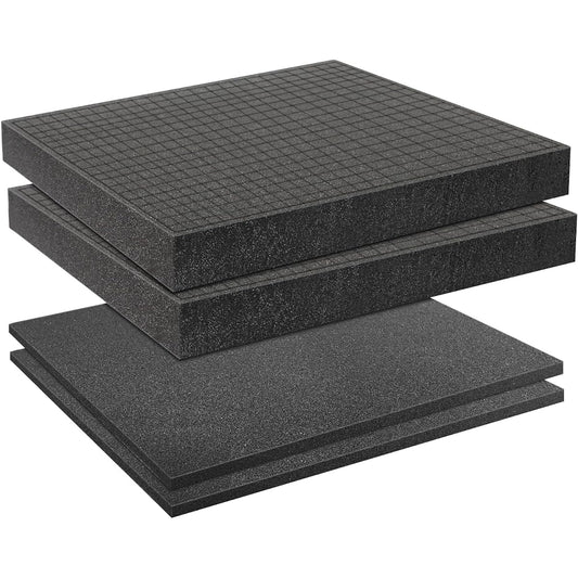 Apart Foam Inserts 2 Sizes Pick and Pluck Foam Plaque Pre-Cube Sheet Foam Tray with Bottom Tool Box Board Game Box Case Storage Drawer 4 Pieces (Black)