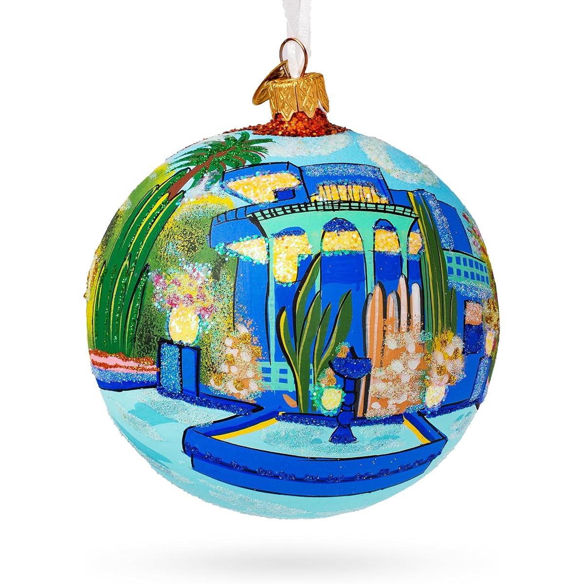 Jardin Majorelle, Marrakesh, Morocco Glass Ball Christmas Ornament 4 Inches