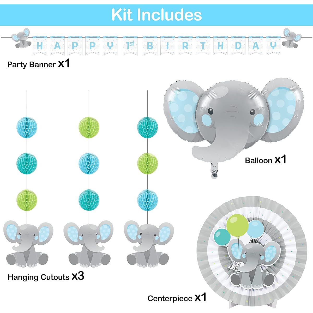 Enchanting Elephant Boy's Birthday Party Decoration Kit