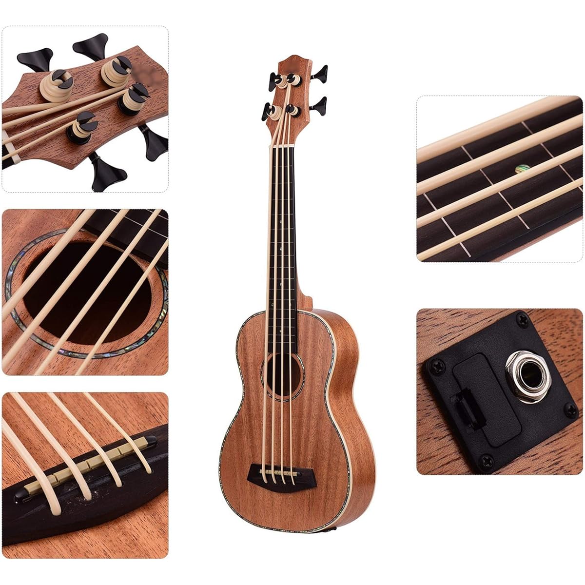 Ukulele 30 inch Electric Bass Ukulele Ukulele Uke Sapele Plywood Body Padauk Fretboard Rubber Strings Built-in Tuner EQ Fashion Clear Line Ukulele