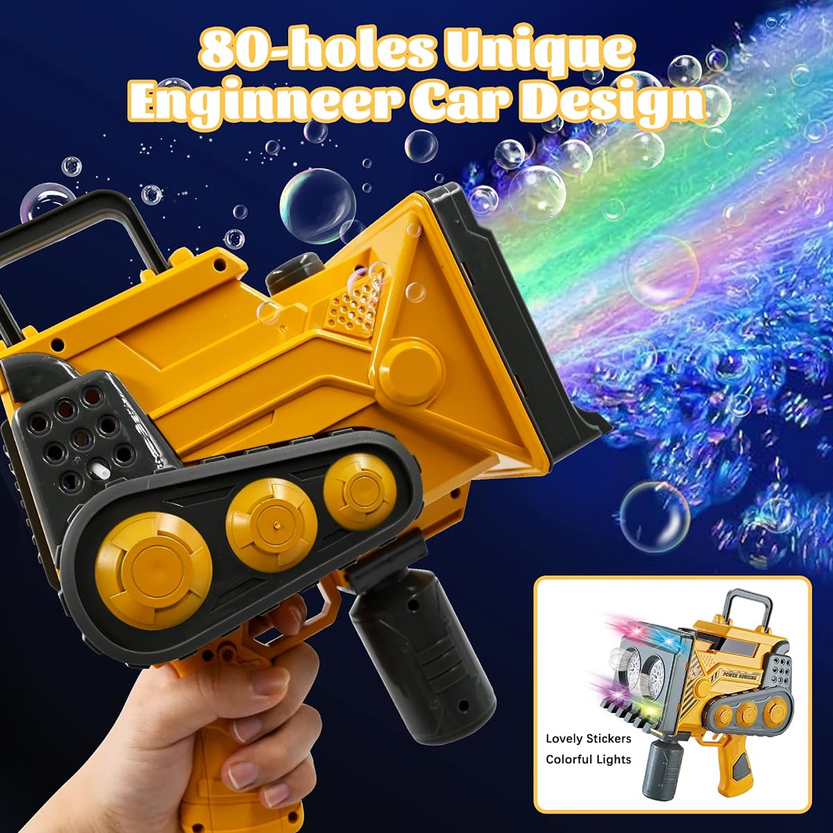 JOY SPOT Upgraded Automatic Bubble Machine with Light 16 Holes Engineer Bubble Maker for Adults Kids Blower Machine Blaster Summer Toys for Birthday Wedding Party Outdoor Best Gift