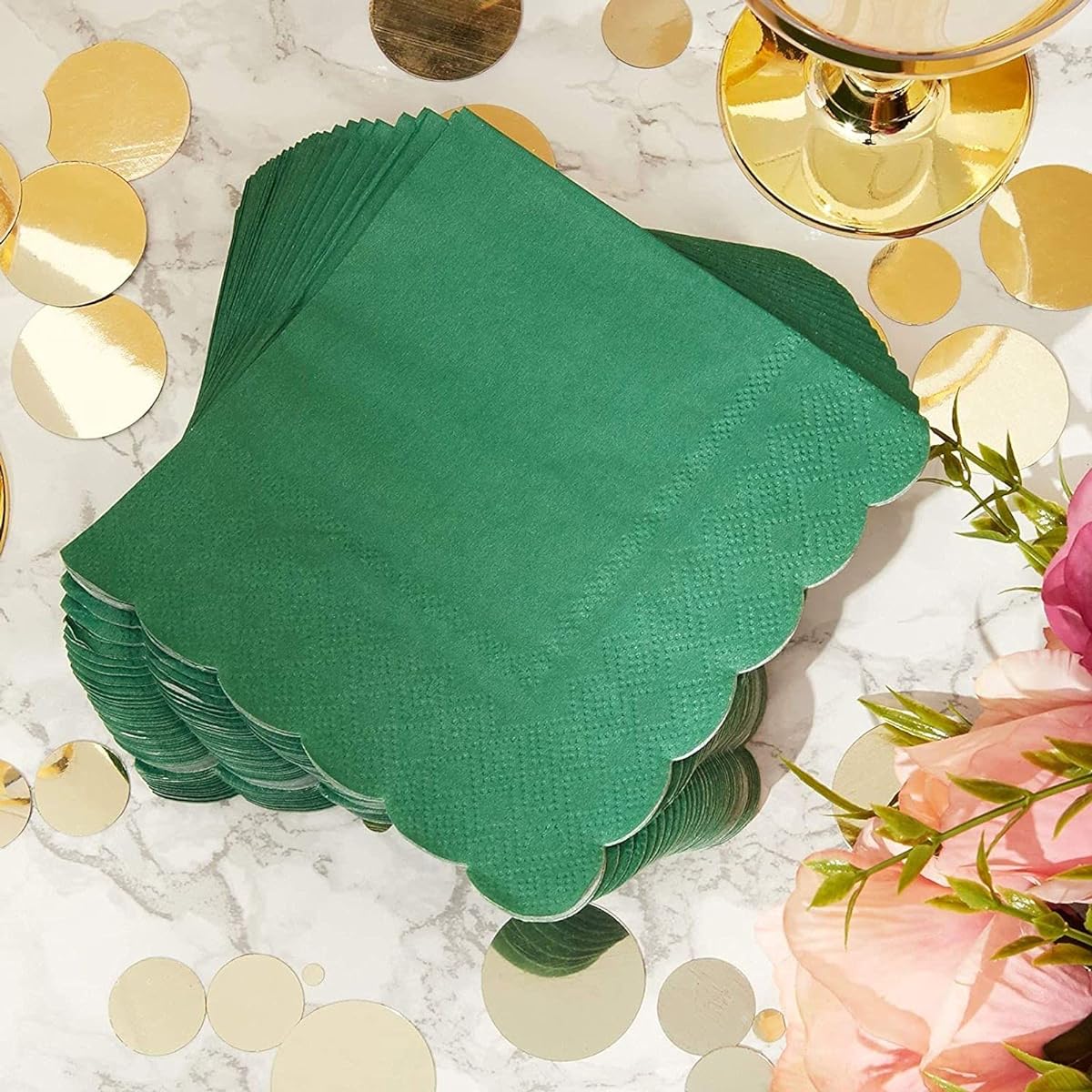Juvale 100 Pack Bulk 2-Ply Corrugated Paper Cocktail Napkins, Forest Green, 5 x 5 Inch